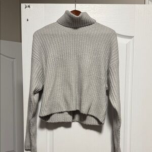 Gray Turtleneck Ribbed Sweater